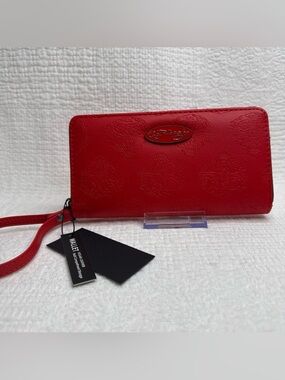Ed Hardy Red Animal Print Wristlet Wallet With Logo & Zipper Strap ❤️
